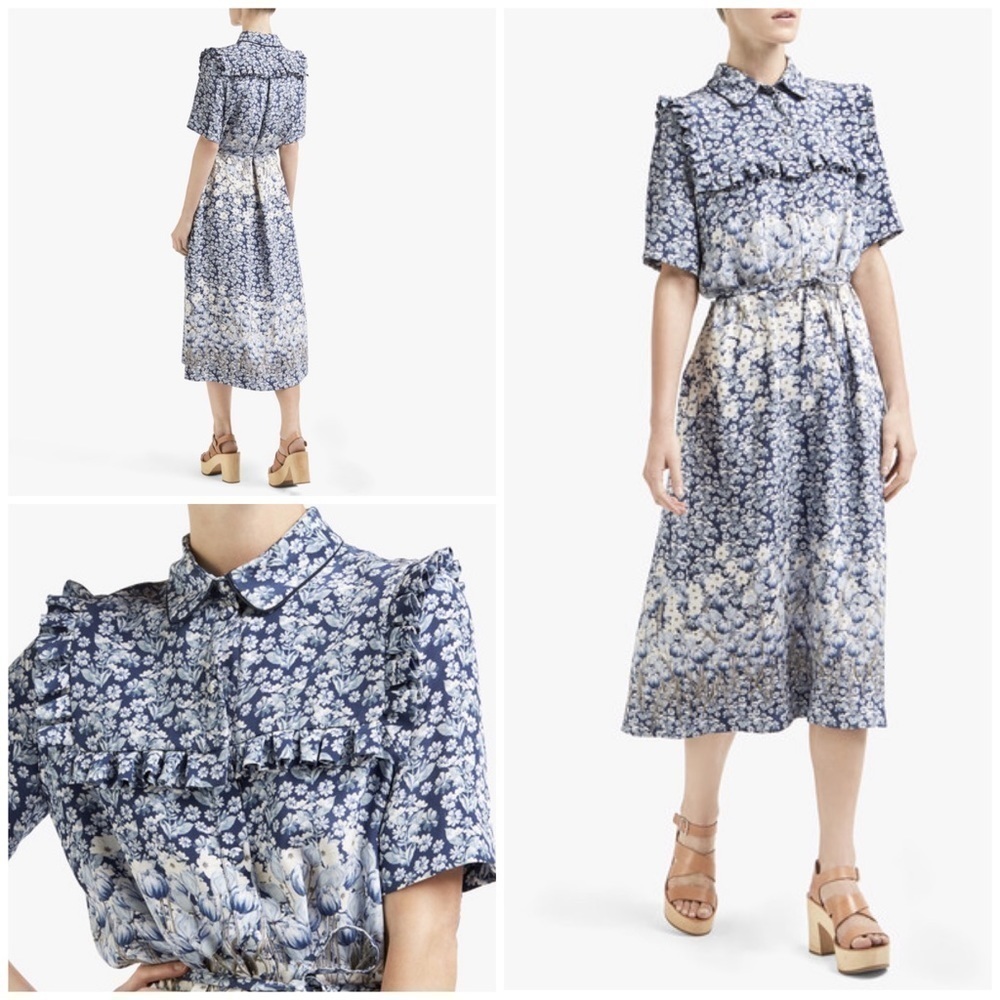 Mother of Pearl Eva Blue Floral Tulips Dress S M​​​​​​